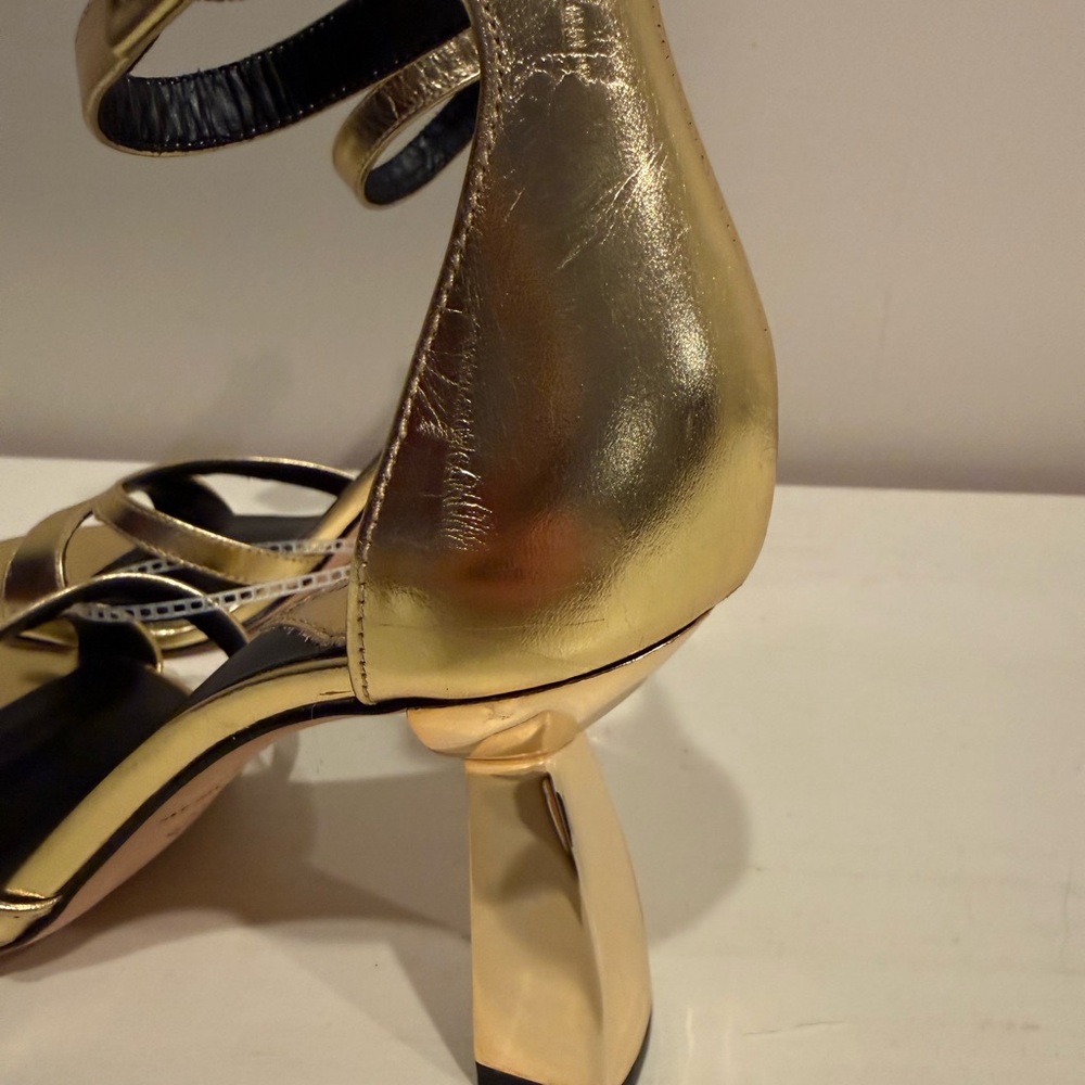 Antonio Melani Calla Leather Double Banded Dress Sandals in Cracked Foil Gold - Picture 11 of 15